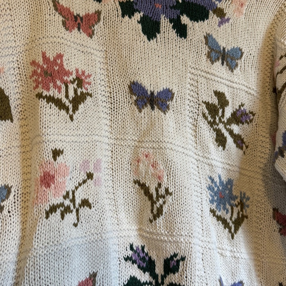 VINTAGE Chunky Floral Patterned Sweater - Cream - Picture 3 of 10